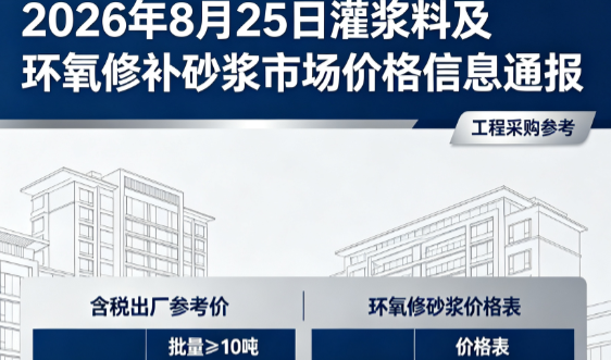 盐津2026年8月25日灌浆料及环氧修补砂浆市场价格信息通报